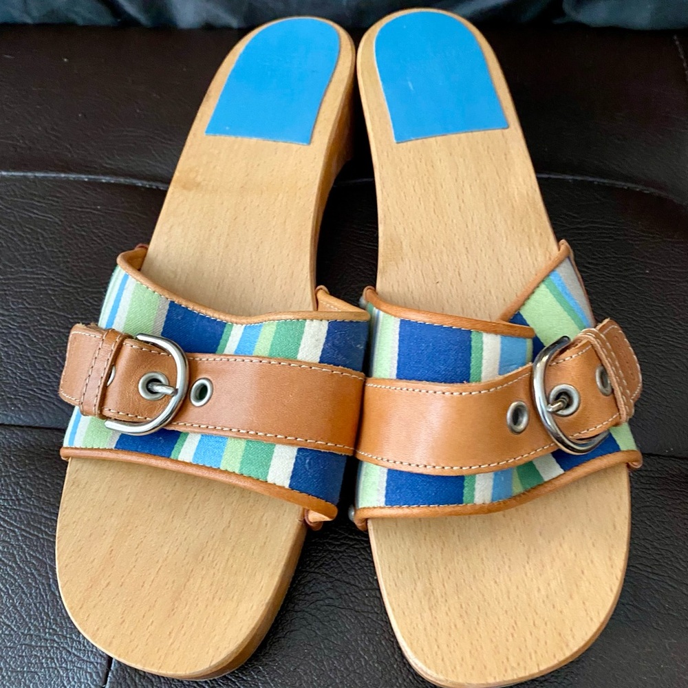 Coach Colorful Striped Buckle Sandals